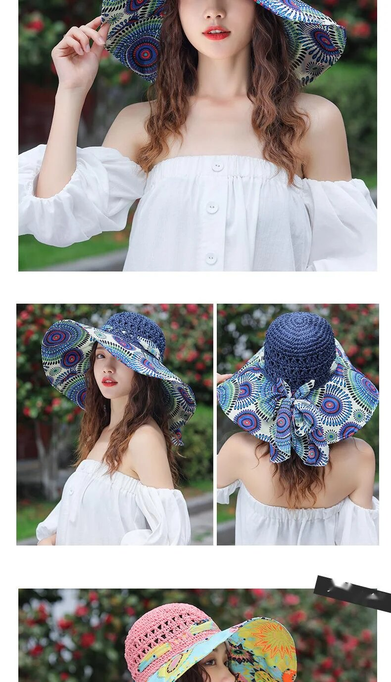 Neuer Strohhut für Damen, Sonnenschutz und Sonnenschirm, für den Strand, große Krempe, koreanische Ausgabe, Urlaub und Reisen, Sonnenhut, Sonnenschutzhut_voghion.com