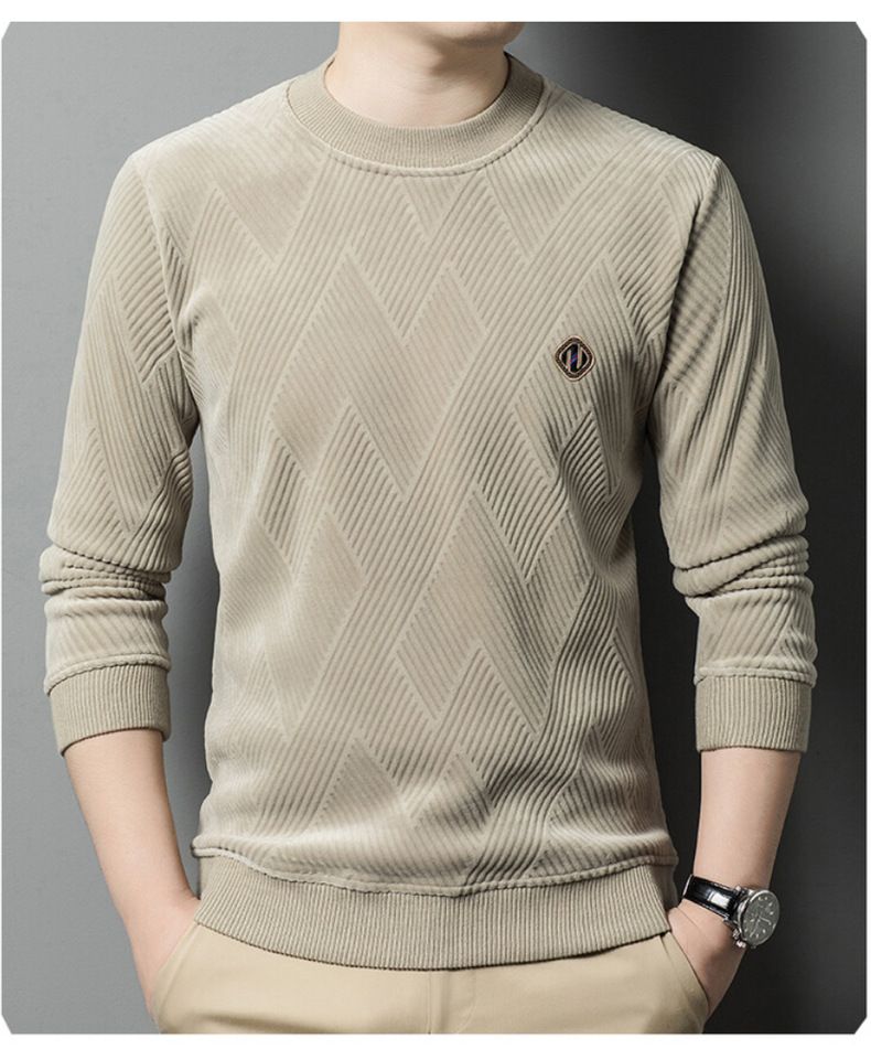 Men's Fleece-Lined Pullover Sweatshirt - Soft Thermal Long Sleeve Crewneck Top With Stylish Letter Print, Winter Casual Loungewear For Plus Size_voghion.com