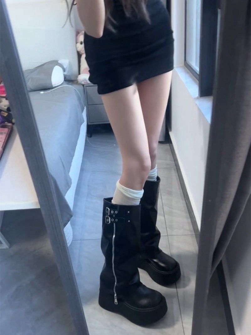 Damen-Stiefel mit dicker Sohle, kniehohe Stiefel, Herbst/Winter 2025, neue vielseitige kniehohe Stiefel_voghion.com