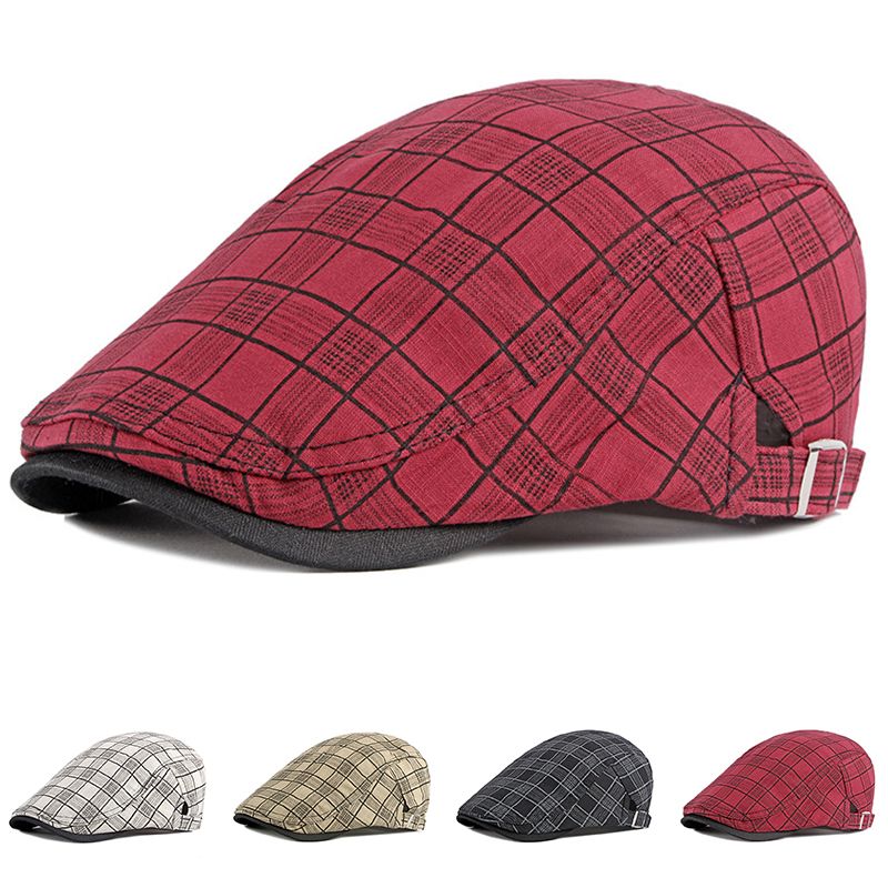 Fashion Fashion Fine Stripe Lattice Berets Hat Women Men Spring Summer Plaid Visors Red Green Blue Duckbill Herringbone Flat Cap_voghion.com