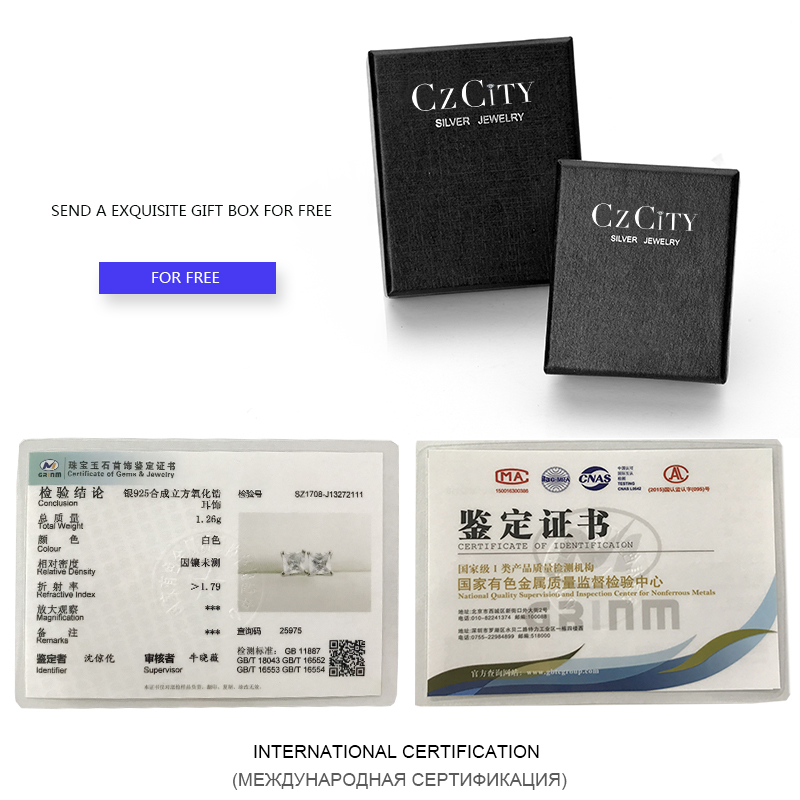 Orecchini di fidanzamento in argento con piccoli zirconi quadrati quadrati semplici di marca da lavoro quotidiano_voghion.com