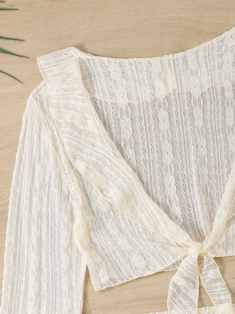 Completo bikini a quattro pezzi, a maniche lunghe, da donna, con abito da spiaggia_voghion.com