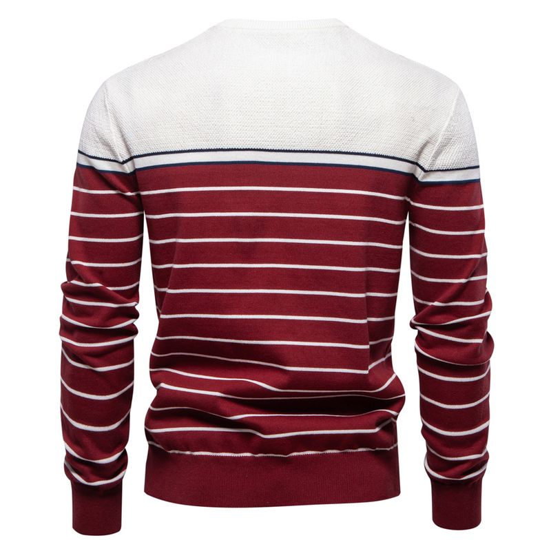 Men's Clothing New Striped Color Matching Long Sleeved Men's Knitted Sweater Fashionable Round Neck Men's Casual Sweater_voghion.com