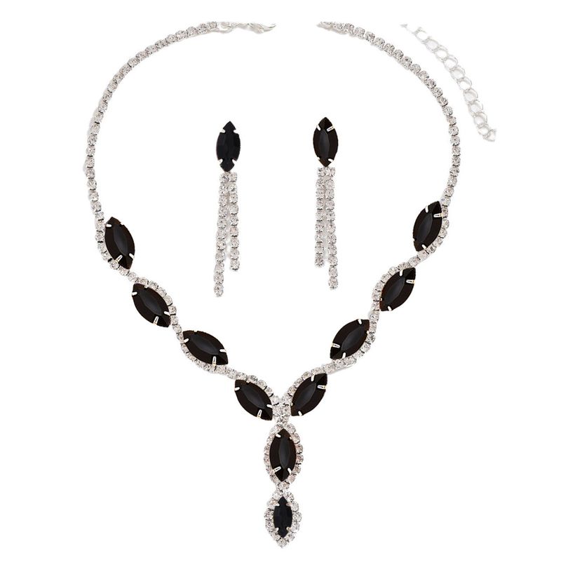 Set di gioielli da donna - Elegante collana con strass, orecchini e bracciale per feste serali, design geometrico, set di collana di lusso con luce rossa/nera/blu_voghion.com