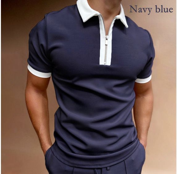 Unbeatable Quality Short Sleeved Printed Slim Fitting Zipper Lapel Pullover Men's Polo Shirt_voghion.com