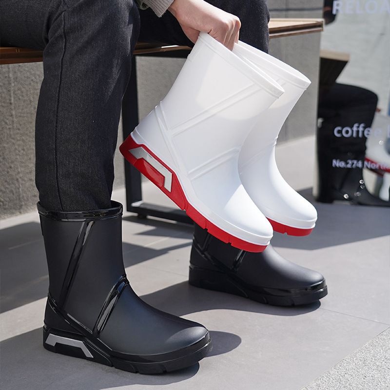 Modische flache Herren-Regenschuhe, mittlere Röhre, rutschfest, wasserdicht, Angelschuhe, Baustellen-/Küchen-Wasserschuhe für Herren_voghion.com