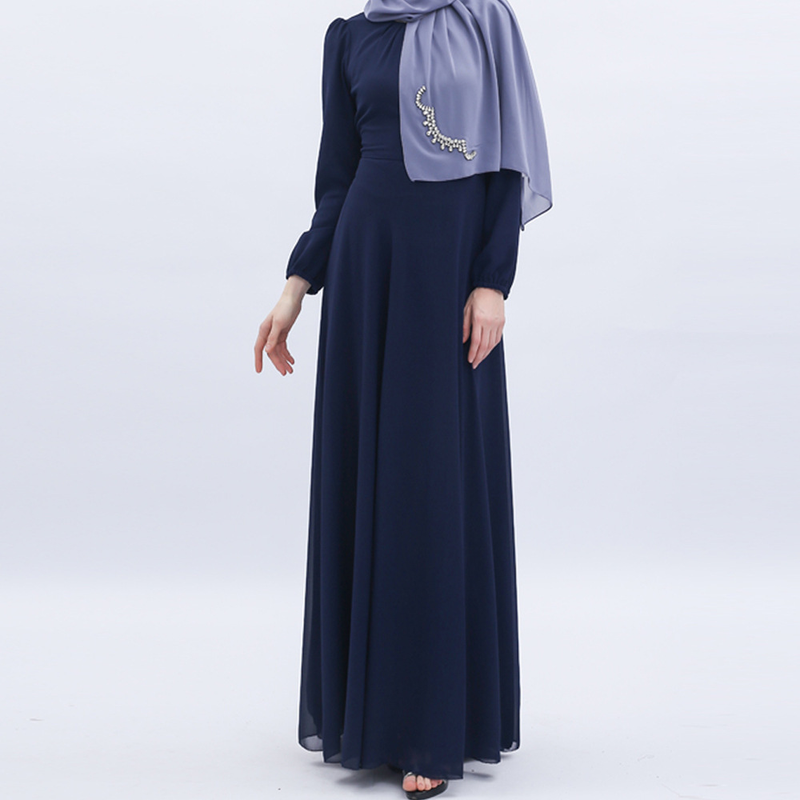 Women's high-end summer chiffon dress solid color long-sleeved dress_voghion.com