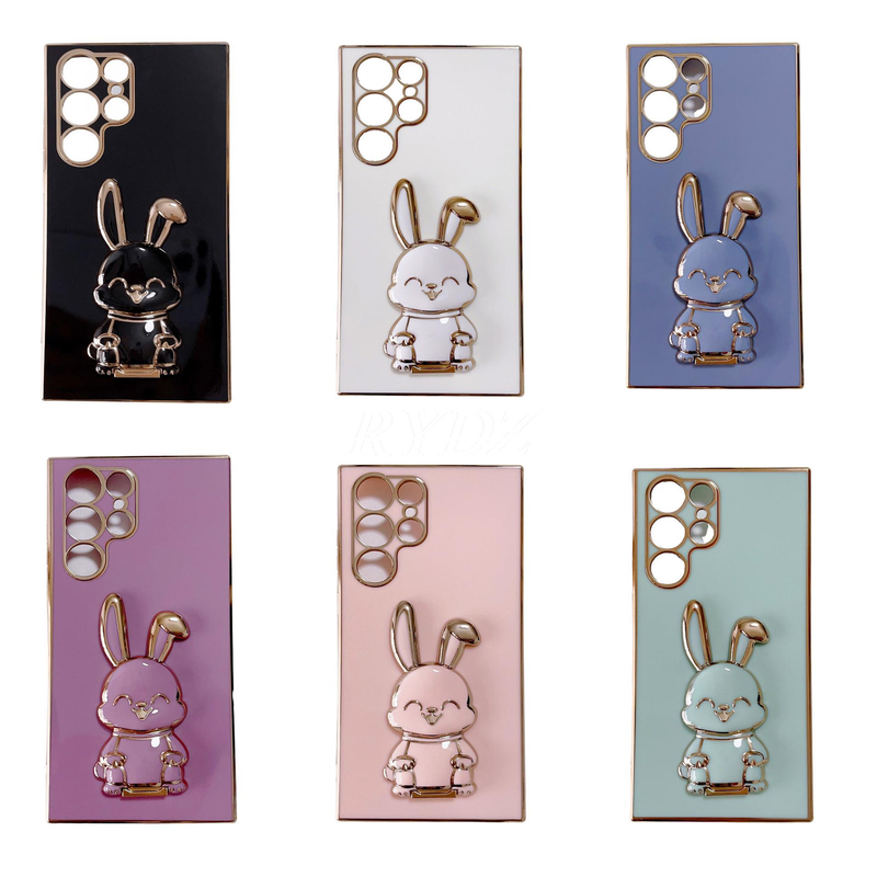 Cute Rabbit Holder Phone Bracket Case For Samsung Galaxy S23 S22 S21 S20 S10 Plus Ultra A54 A52 A72 A12 A32 Plating Holder Cover_voghion.com