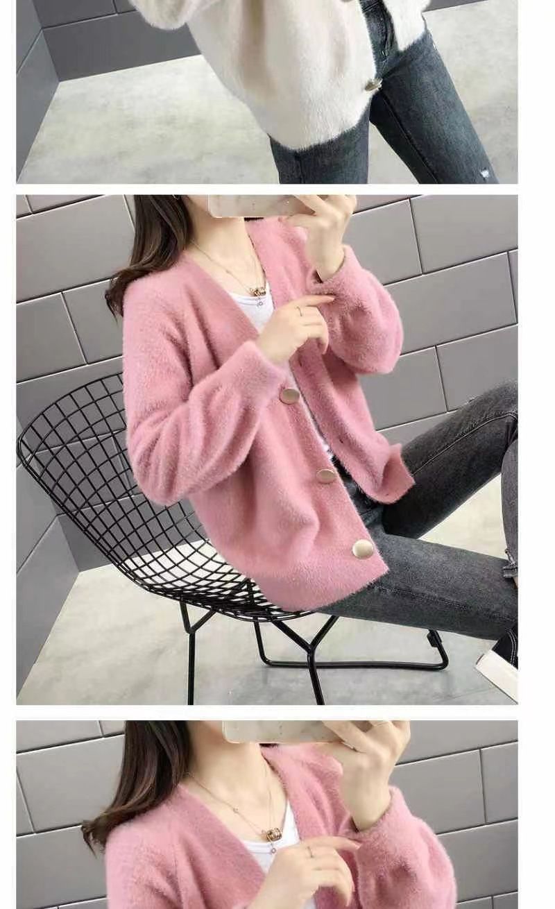 Ropa de mujer Otoño e Invierno Nueva versión Suéter de punto de lana de visón de imitación Tops exteriores sueltos cortos para mujer_voghion.com
