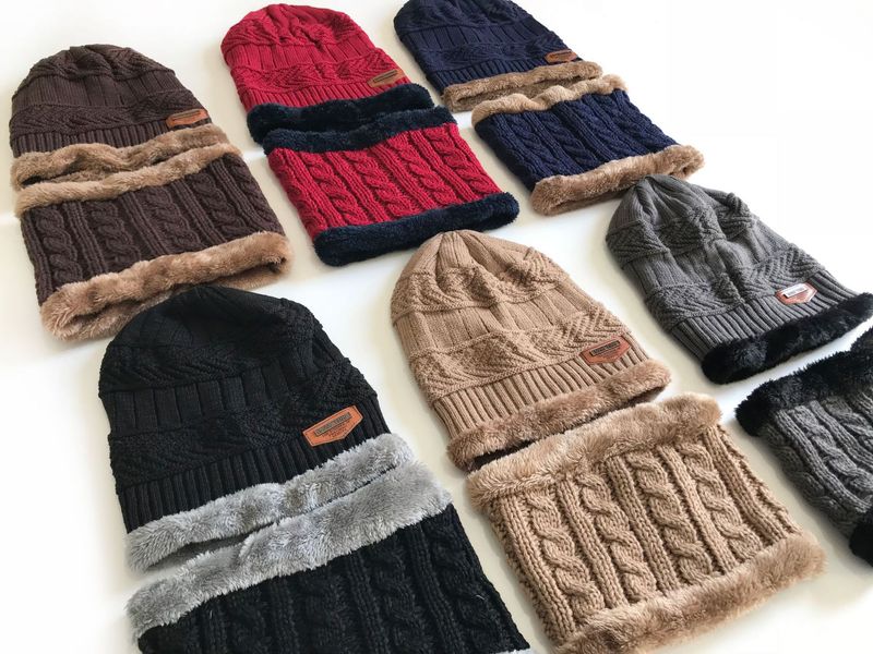 Cappello invernale da uomo alla moda per l'autunno e l'inverno, cappello lavorato a maglia da uomo, più cappello pullover e sciarpa in velluto di lana ispessita_voghion.com