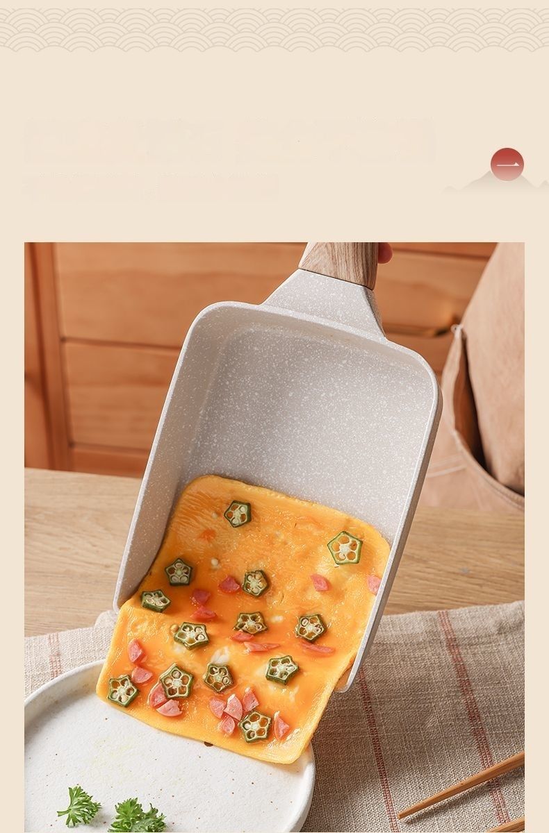Yuzi Japanese square household flat bottomed non stick thick yaki wheat rice stone small frying pan fried egg artifact_voghion.com