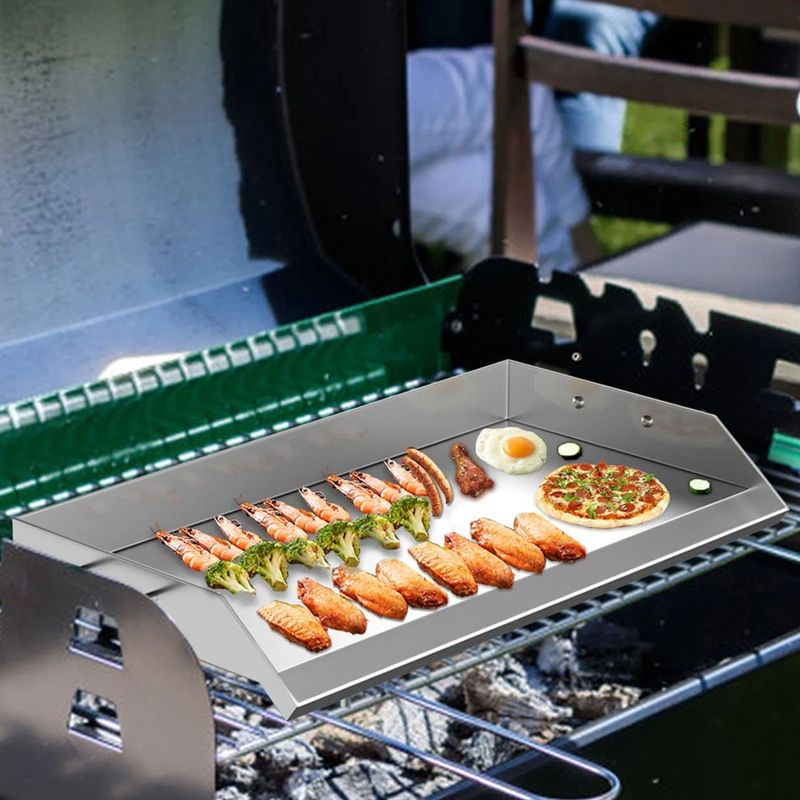 2 X 22 Gas BBQ Charcoal Griddle And Universal Grease With Flat 36 Handles Steel Stainless Rectangular Top Grill Plate NonStick_voghion.com