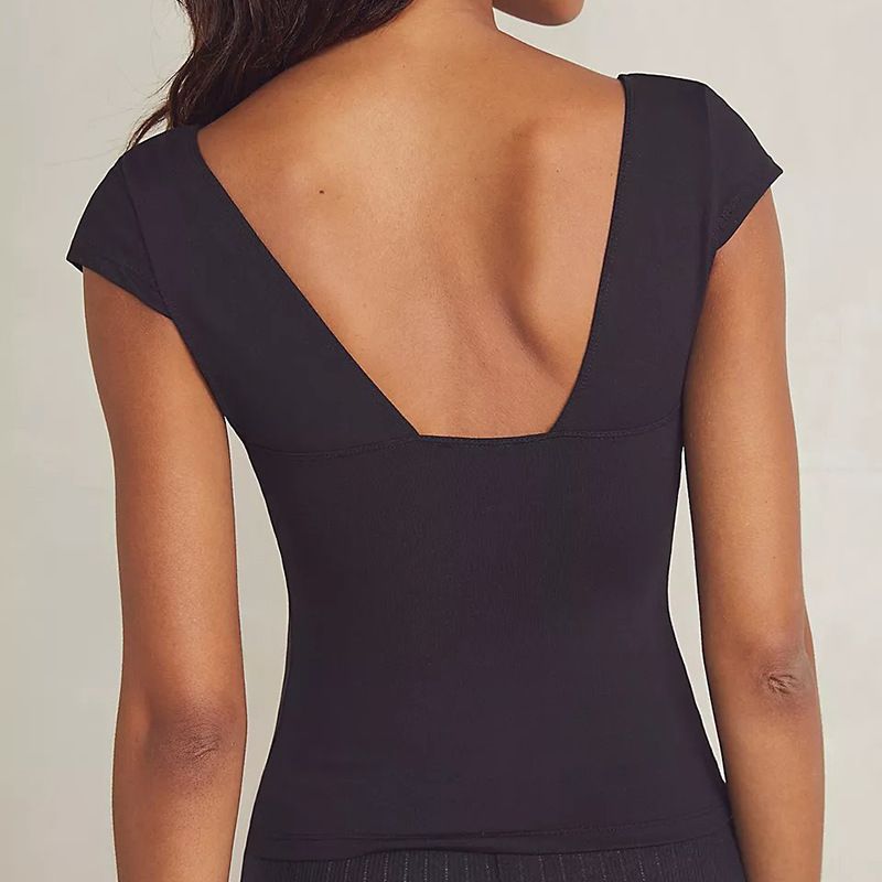 Abbigliamento donna nuovi top casual a maniche corte scollati in tinta unita_voghion.com