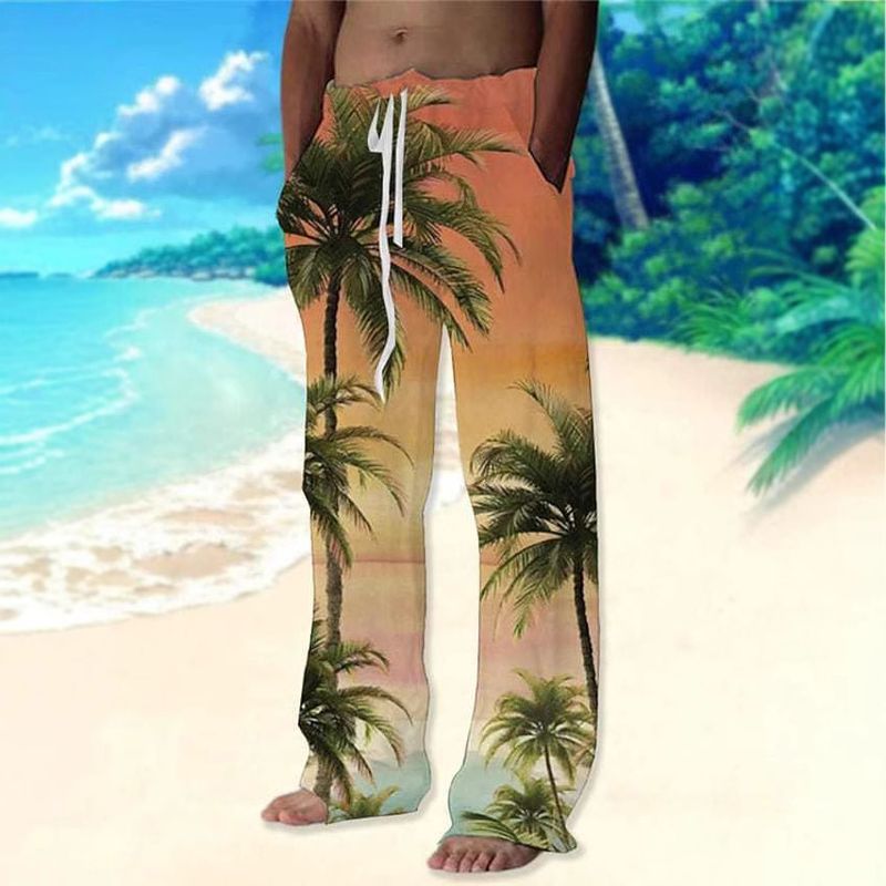 Premium Products 2024 Herren-Sporthose mit Kokosnussbaum-3D-Digitaldruck, Freizeithose, Hawaii-Strandhose_voghion.com