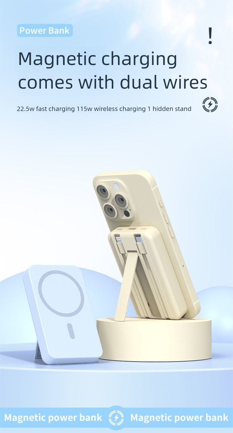 3C Certified Wireless Power Bank Magnetic Suction Built-in Cable Fast Charging 20000mAh Mini Compatible With IPhone_voghion.com
