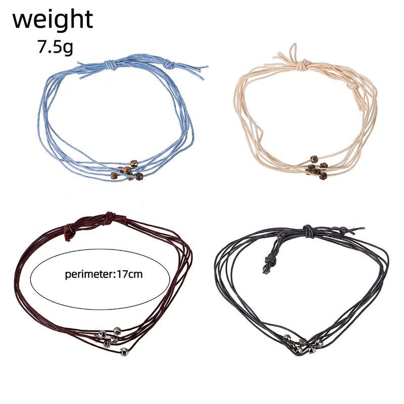 Handrope-nelivärinen helmillä koristeltu kudottu monivärinen puuvillaköysi, syksyn naisten säädettävä rannekoru_voghion.com