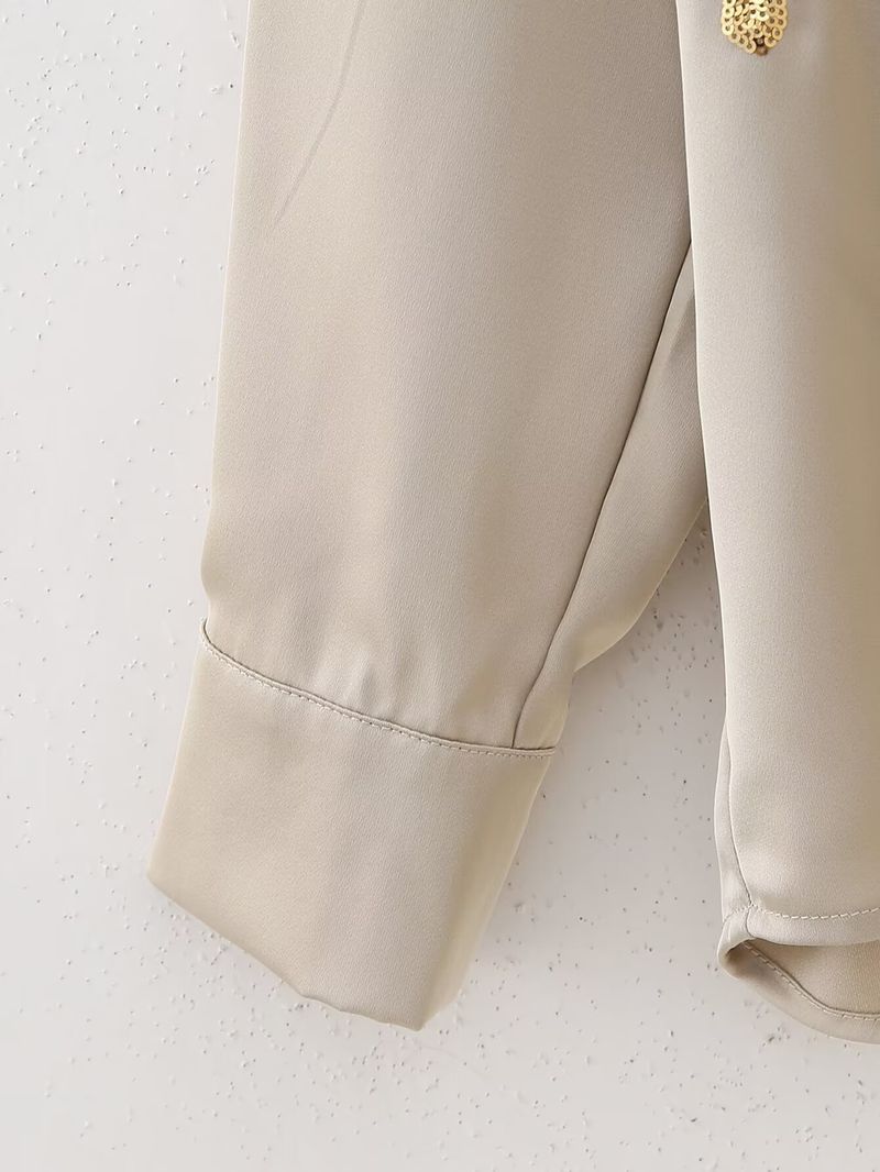 Women's Clothing embroidered sequins long sleeved shirt and trousers suit_voghion.com