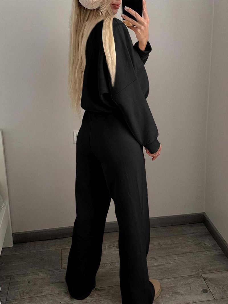 Sportliches Langarm-Trainingsanzug-Set für Damen, einfarbige Jogginghose und Jacke, lässige Streetwear, Polyester-Strickstoff, Schwarz/Pink/Camel/Rot, S-XL_voghion.com