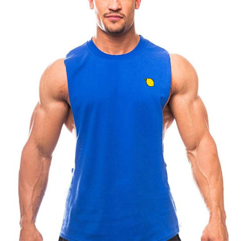 Summer Lemon Lemon Fruit Print Fitness Sports Tank Top for Men Sexy Big Split Running Sleeveless T-shirt_voghion.com