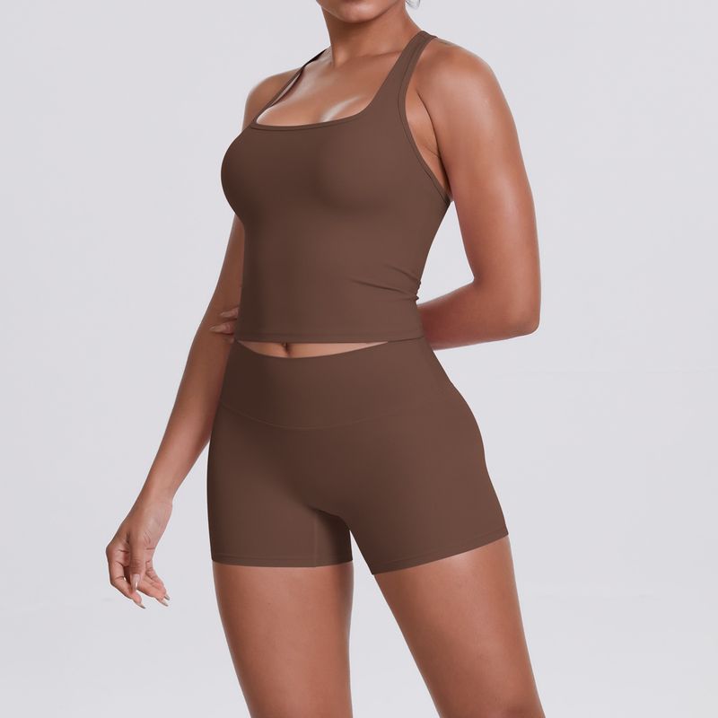 Neues, doppelseitiges, gebürstetes, einfarbiges, eng anliegendes Racerback-Sport-BH-Set für Laufen, Fitness und Yoga für Damen_voghion.com