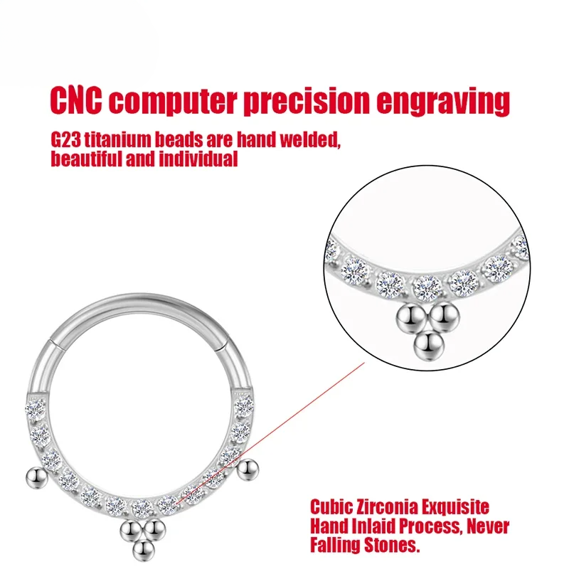 F136 Anneau de nez en titane Piercing septum Cartilage Clicker Tragus 16G Boucles d'oreilles créoles Zircon Bijoux de corps pour Labret Vente en gros_voghion.com
