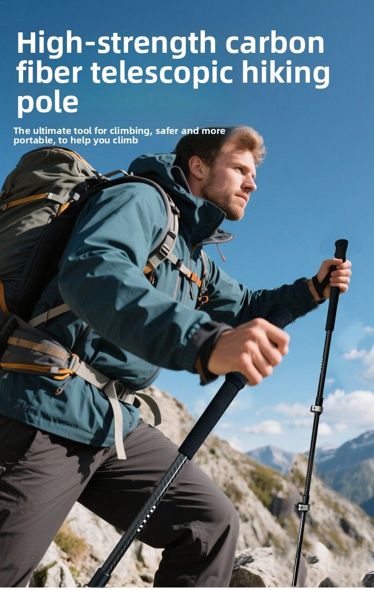 HUJU Wanderstock 3k aus Kohlefaser, leicht, teleskopierbar, mit Metallschnalle und Metallschnalle_voghion.com