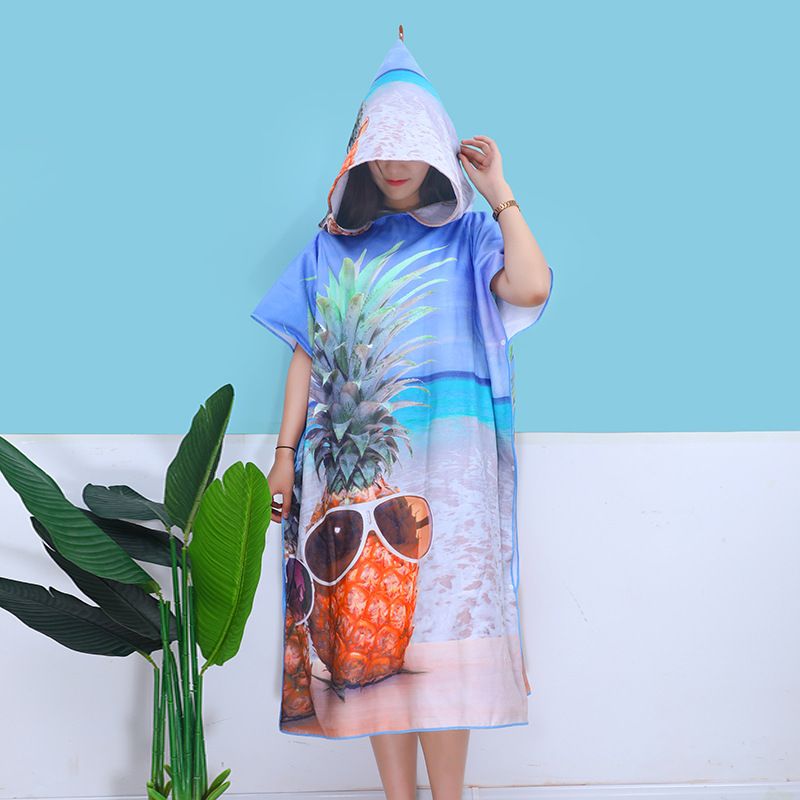 Poncho de plage portable – Grande serviette de plage en microfibre à séchage rapide avec imprimé dessin animé pour adultes, design unisexe pour la baignade et les vacances._voghion.com