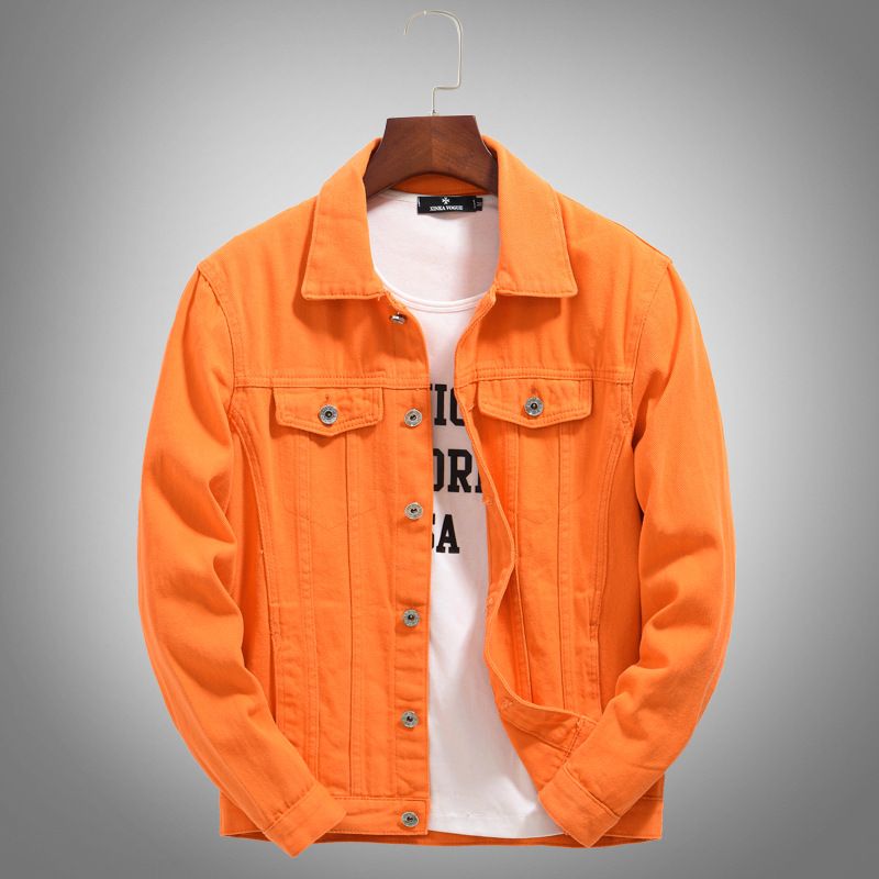 Giacca casual alla moda da uomo in denim primaverile e autunnale, ampia e coreana, arancione_voghion.com