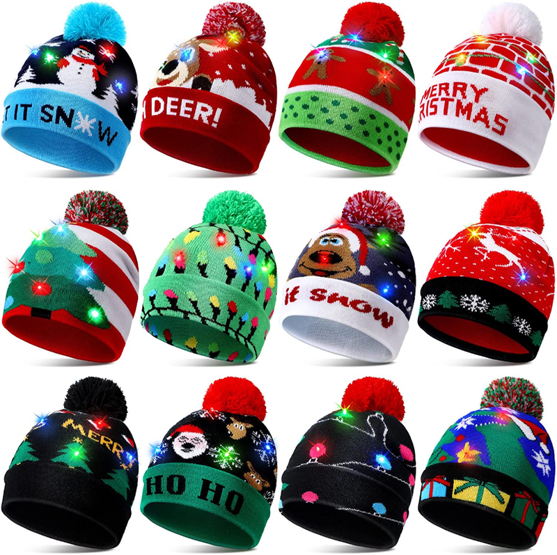 LED Knitted Light Up Xmas Cap Unisex Winter Beanie Sweater Hat With Colorful LEDs For Christmas New_voghion.com