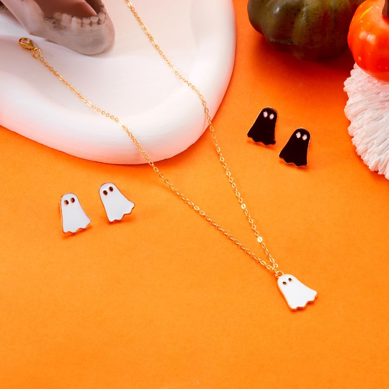 Neues 3D-Halsketten- und Ohrring-Set mit Bluttropfen-Herz, vielseitiges Geister-Halloween-Zubehör für Frauen_voghion.com