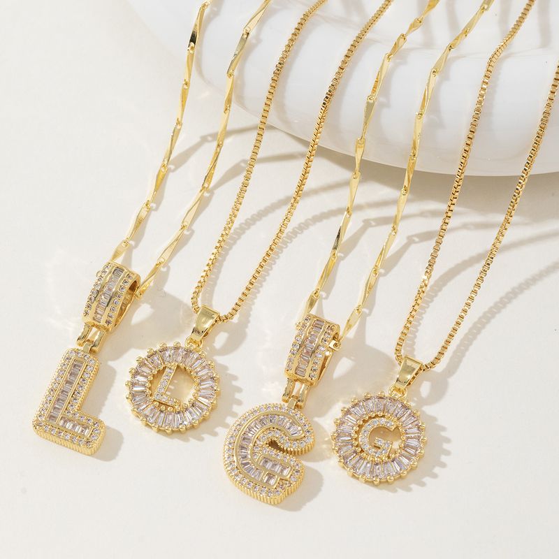 Women's Jewelry Rock Sugar Copper Inlaid Zircon 26 Letter Pendant Necklace Combination Set Stacking Jewelry_voghion.com