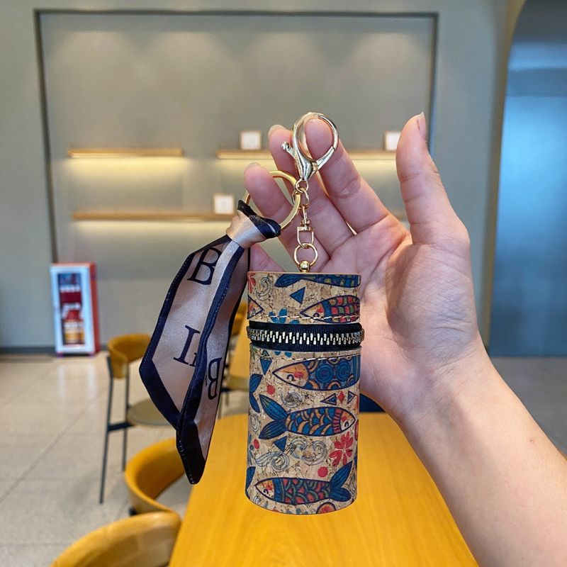 New Style Paper Wood Grain Bucket Bag Fashionable Cylinder Shape Earphone Lipstick Key Coin Purse_voghion.com