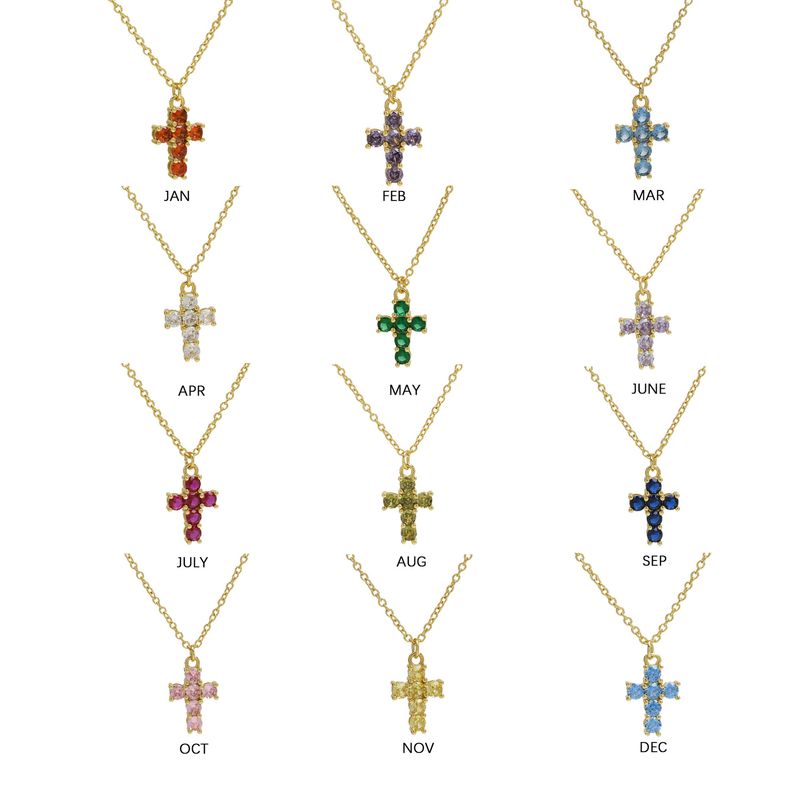 Collana con ciondolo a croce in pietra di compleanno con zirconi color ottone e pietra portafortuna di dicembre, molto venduta_voghion.com