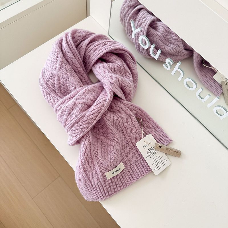 Neuer, gestrickter Schal aus 100 % reiner Wolle mit Zopfmusterstreifen, Retro-Mode, warmer Halswärmer für Damen, Herbst und Winter, koreanischer Stil._voghion.com