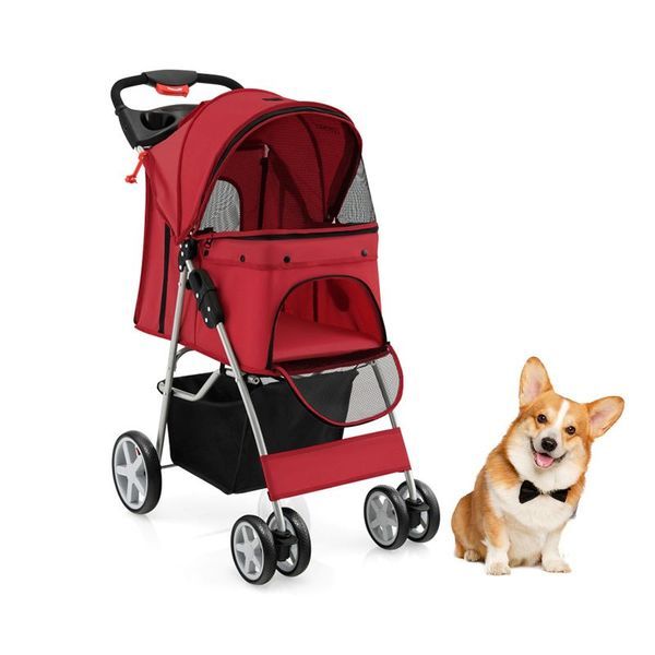 Folding Pet Stroller With Adjustable Canopy For Outdoor_voghion.com