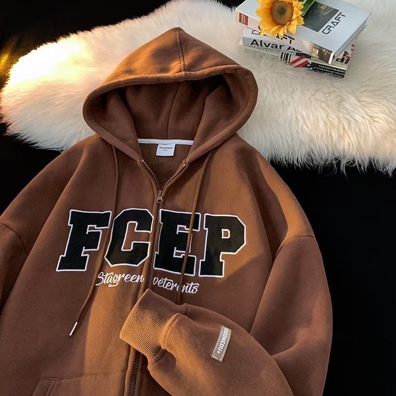 Young Students' Autumn And Winter New Fashion Brand Fleece Hoodie Men's Hooded Casual Couple Zipper Cardigan Jacket_voghion.com