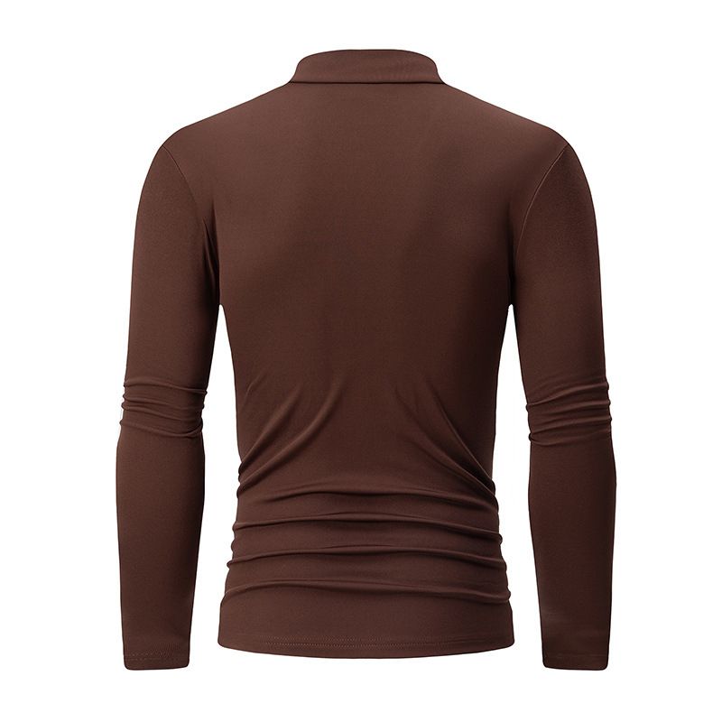 Overseas Platform Special Code Men's Autumn Winter Fashion Half Turtleneck Solid Color Base Shirt Casual Underwear_voghion.com