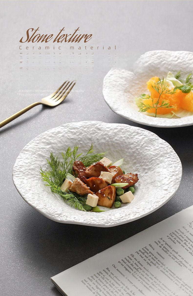 Ciotola per insalata creativa, stile occidentale, di alta qualità, con motivo in pietra profonda, in ceramica, per uso domestico, ristorante_voghion.com