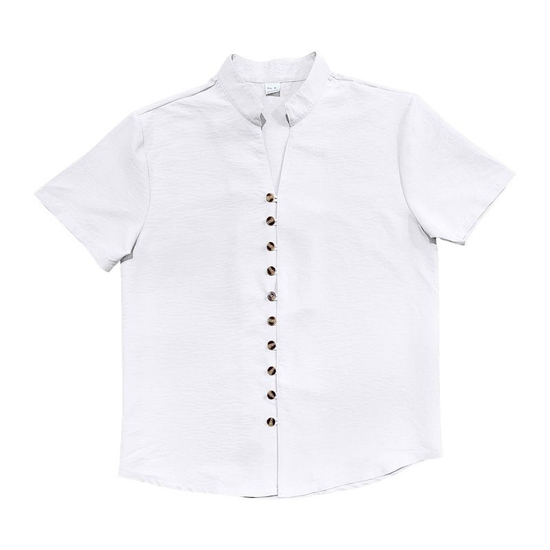Maglietta da uomo nuova, vintage, in lino, con bottoni, colletto e maniche corte_voghion.com