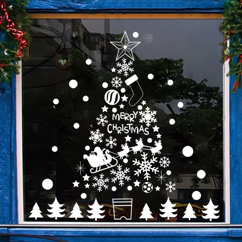 Statisch haftende Weihnachts-Fensteraufkleber – 2er-Set wiederverwendbare Weihnachtsaufkleber (30 x 43 cm) – Schneeflocken, Glocken, Ornamente für Glastüren und Fenster_voghion.com