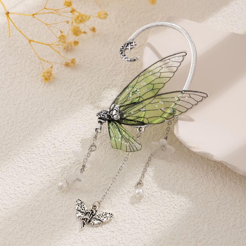 Orecchini a farfalla con nappa, elfo della foresta, senza piercing, con clip per l'orecchio, fiori a farfalla, nappa, orecchini lunghi con polsino per l'orecchio, gioielli, regali per donne e ragazze_voghion.com