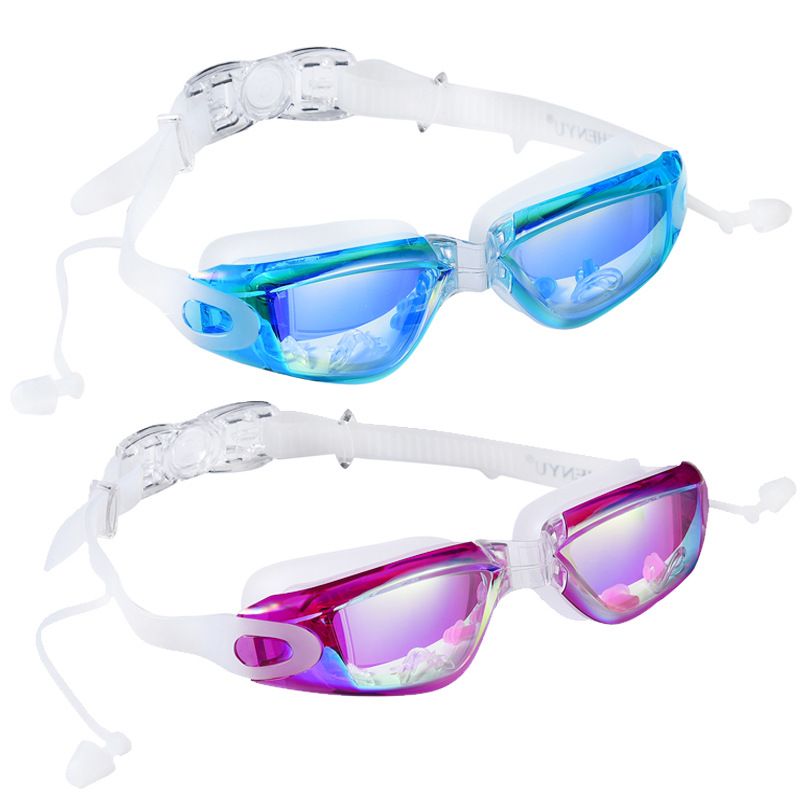 Ochelari de înot pentru adulți, ochelari de înot galvanizați, impermeabili, anti-aburire și anti-ultraviolete, cu cadru mare, ochelari de înot, cu clips pentru nas, dopuri de urechi, cutie_voghion.com