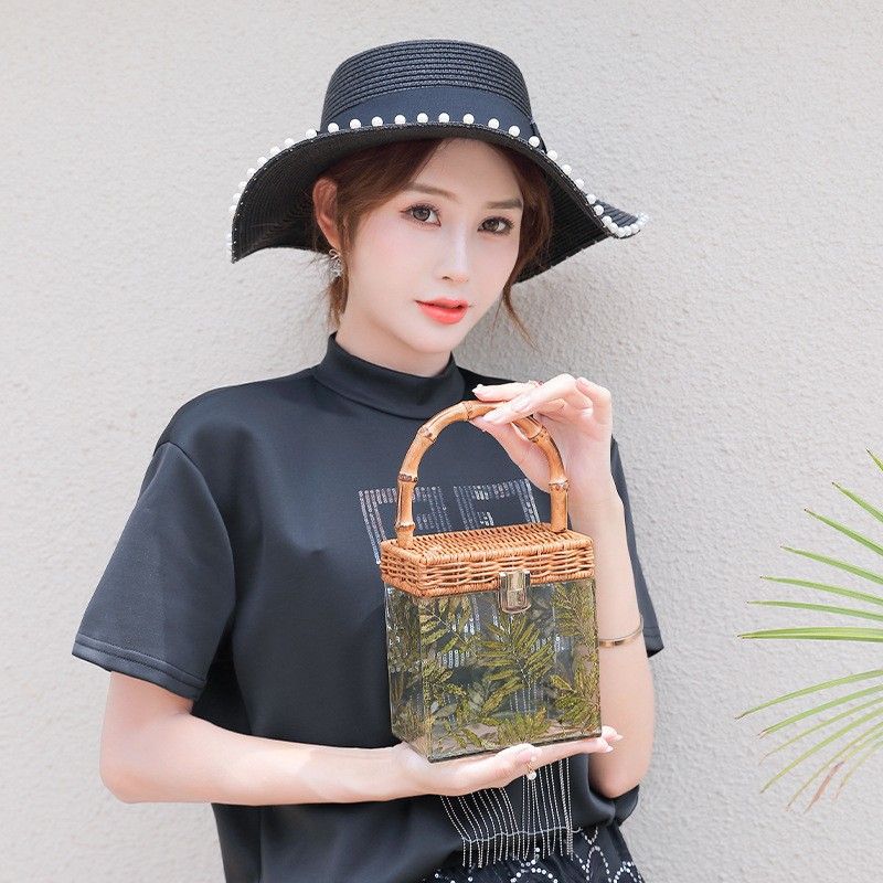 Summer New High-End Box Niche Design Women's Bamboo Handle Acrylic Transparent Small Bag_voghion.com