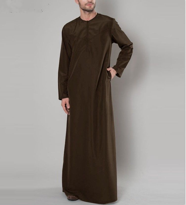 2025 Muslim Men Jubba Thobe Fixed Button Kimono Middle Robe Saudi Muslim Man Shirt Stand Collar Islamic Arab Kaftan Men Abayas_voghion.com