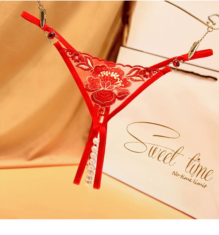 Svart stil förföriska diamantaccessoarer stringtrosa kvinnors genomskinliga broderade pärlor öppen gren gratis sexiga underkläder 2270_voghion.com