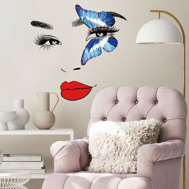 Women's PVC Matte JS-N Red Lips Eyes Butterfly Background Room Self Adhesive Wall Stickers_voghion.com