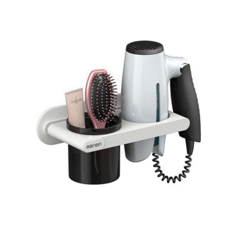 Wandhalterung für Haartrockner, Ablage für Make-up, nagelfreie Badezimmer-Organizer, Bürstenhalter, Zahnbürstenhalter, Becher_voghion.com