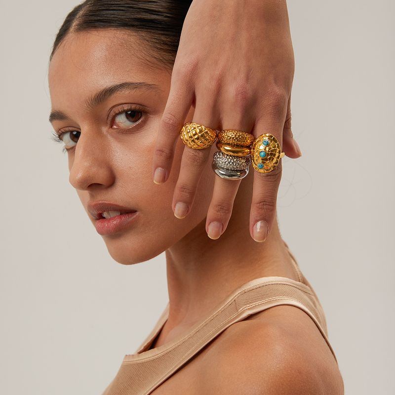 JD Designer's Gold Edelstahl Doppelschicht Hammer Muster Glatte Oberfläche Titan Stahl Ring Neue Handstück_voghion.com