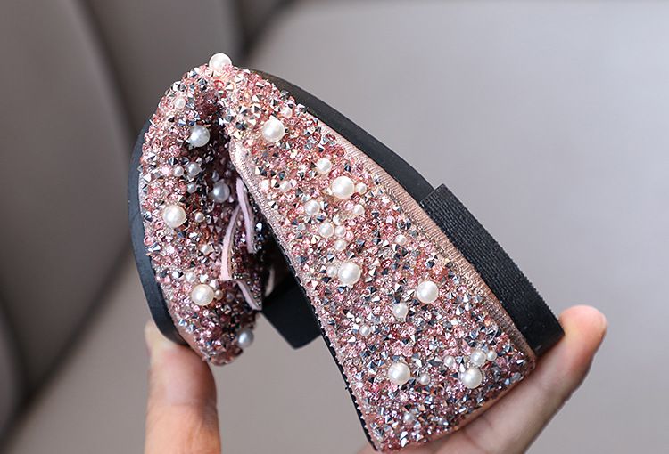 Scarpe da spettacolo per mamma e bambini Scarpe da principessa con paillettes Versione coreana Scarpe da bambina con cristalli Fondo morbido_voghion.com