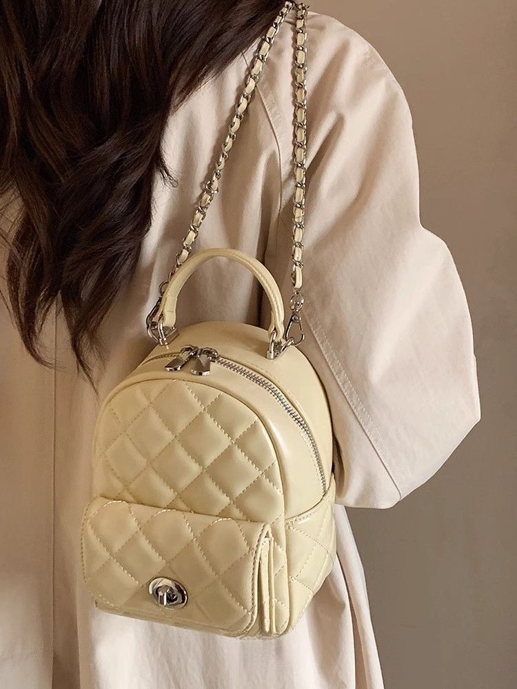 Spring And Summer Small Aroma Style Shoulders Small Backpack 2025 New Diamond Chain Shoulder Crossbody Bag Fashionable Versatile Leisure Daily_voghion.com